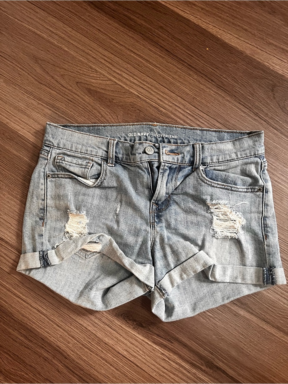 Old Navy Light Blue Distressed Rolled-Hem Denim Shorts - boyfriend